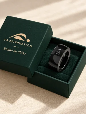 bague-dhikr-boite Bague de dhikr connectée noire dans sa boîte Prosternation
