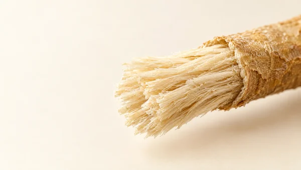 Gros plan sur les fibres naturelles d'un siwak mâchonné