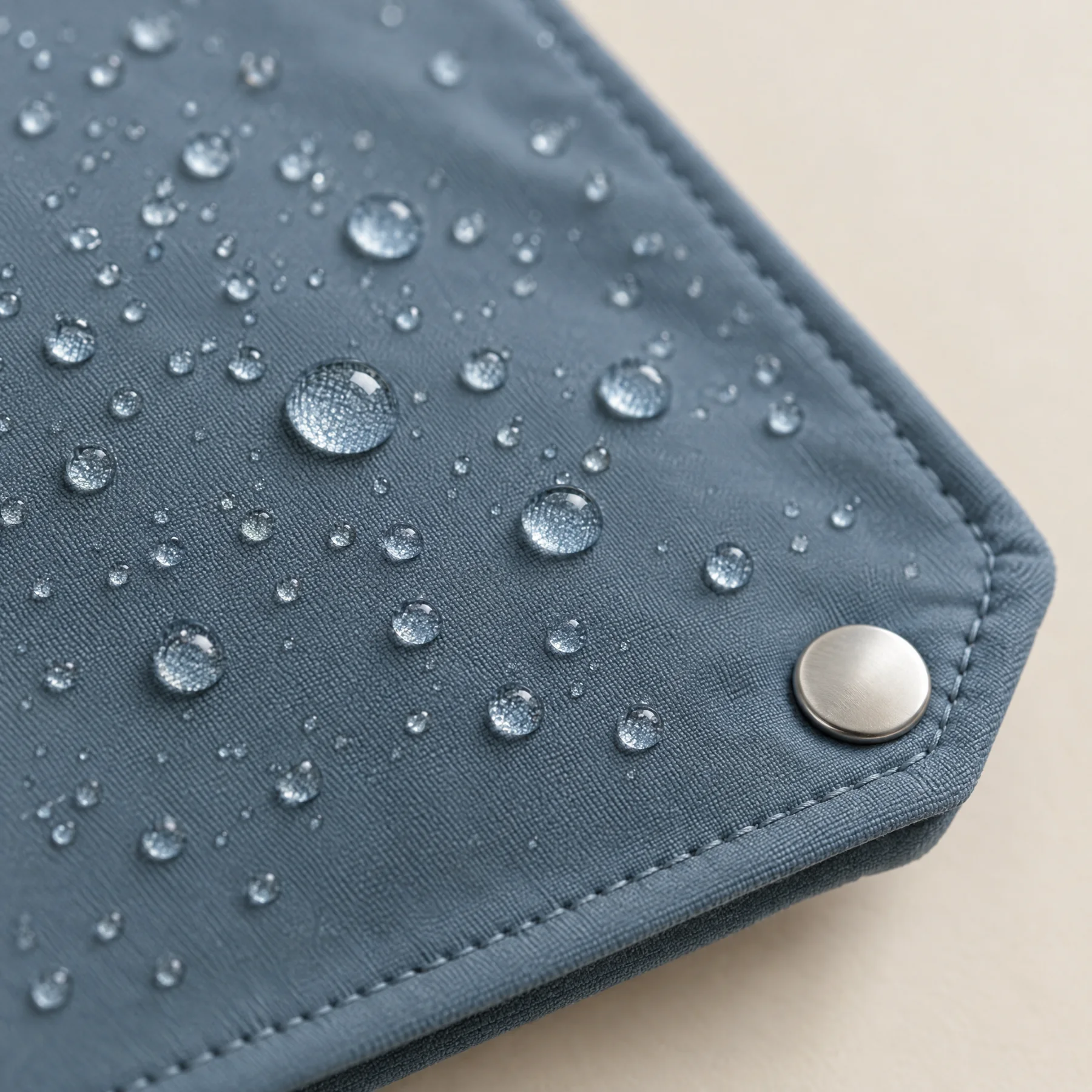 Gouttes d'eau sur la microfibre déperlante du tapis de poche