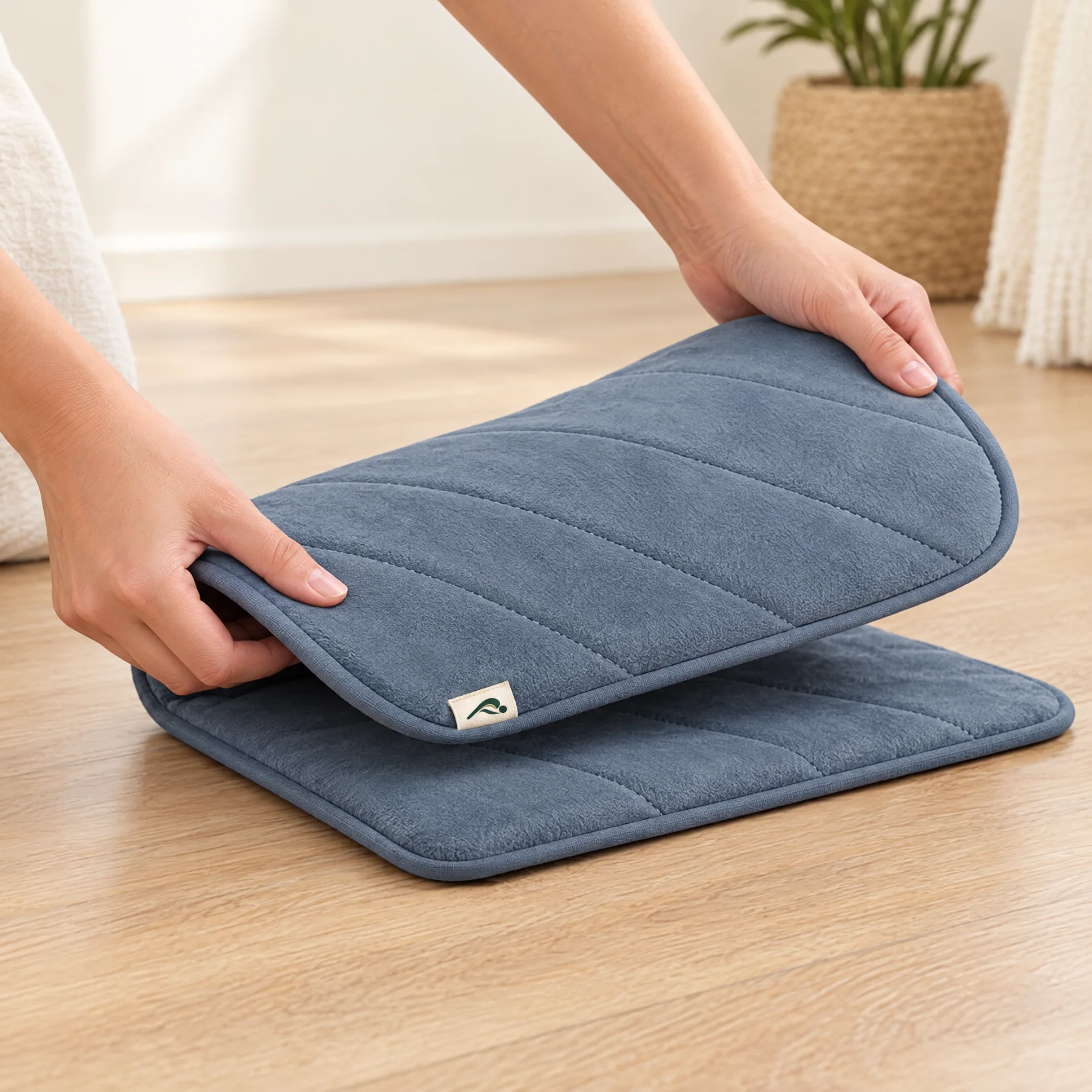 Mains qui plient un tapis de prière uni fin